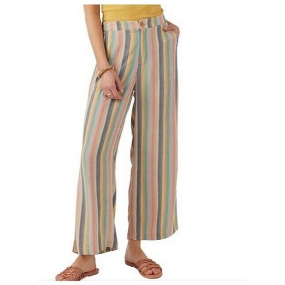 O'Neill Women's  Rylan Mid Rise Stripe Wide Leg Woven Pants Size 26 - Picture 1 of 15